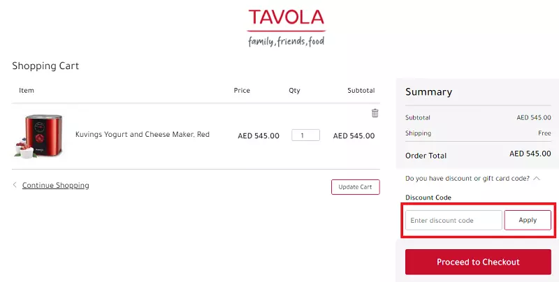 how to use tavola coupon code