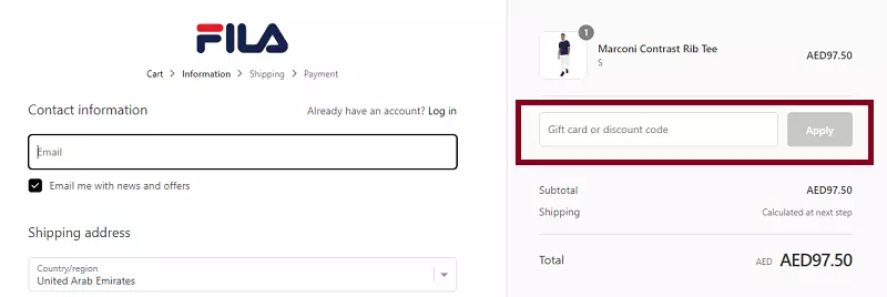 how to use fila coupon code