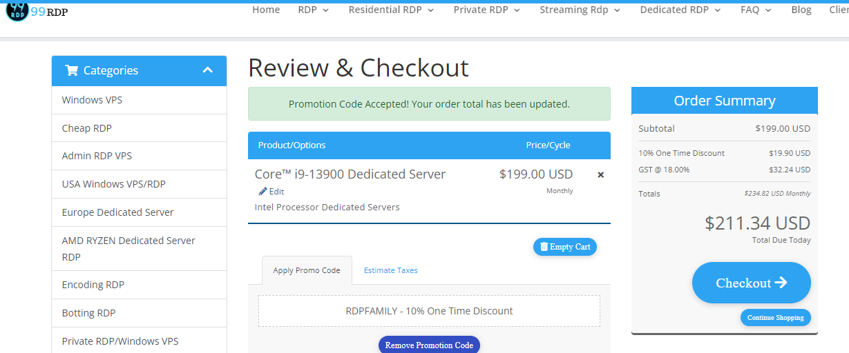 Coupon verification screenshot on 99RDP