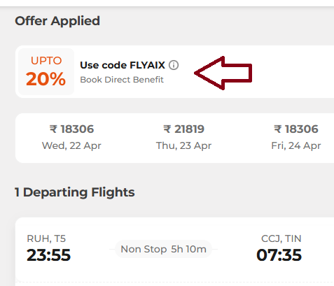 Coupon verification screenshot on Air India Express