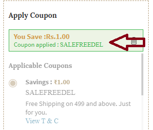 Coupon verification screenshot on Ajio