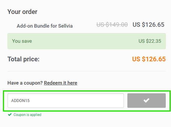 Screenshot of tested coupon for Alidropship