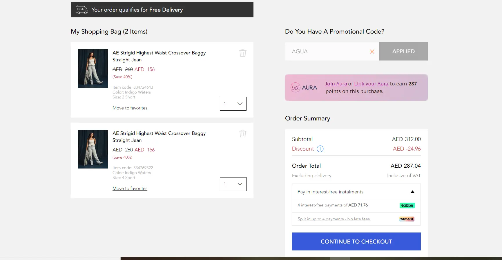 Coupon verification screenshot on American Eagle