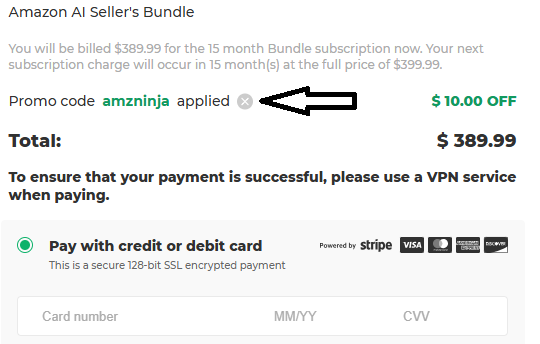 Coupon verification screenshot on AMZScout
