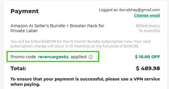 Coupon verification screenshot on AMZScout