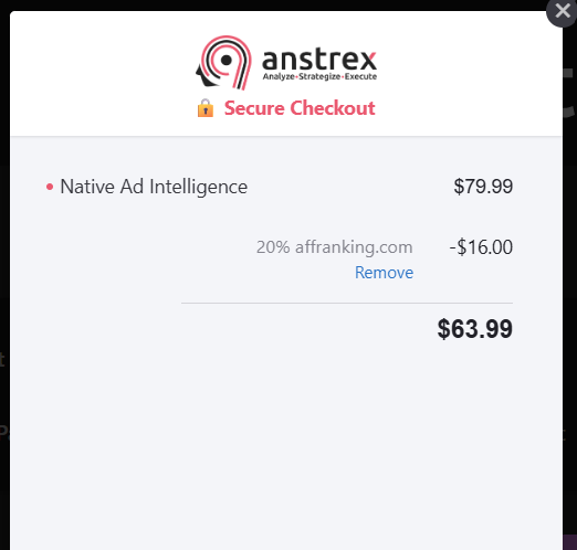 Coupon verification screenshot on Anstrex