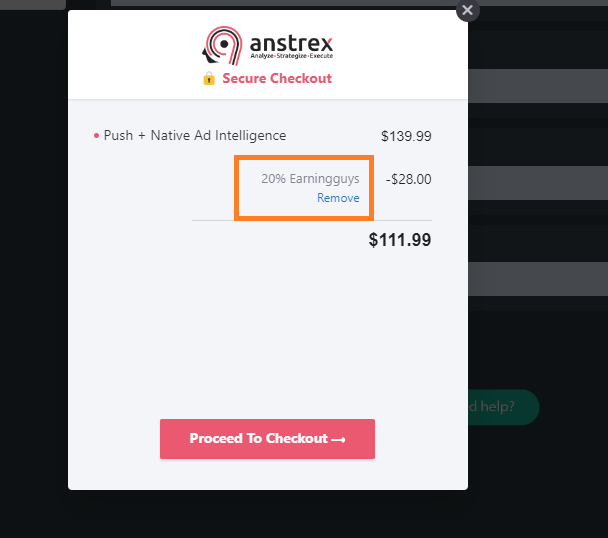 Coupon verification screenshot on Anstrex