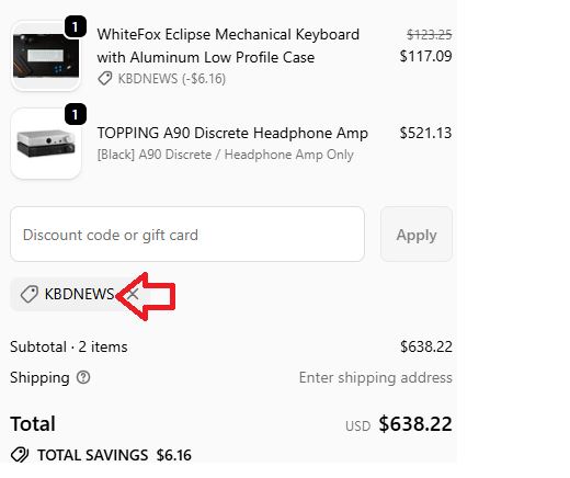Coupon verification screenshot on Apos Audio