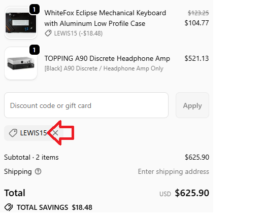 Coupon verification screenshot on Apos Audio