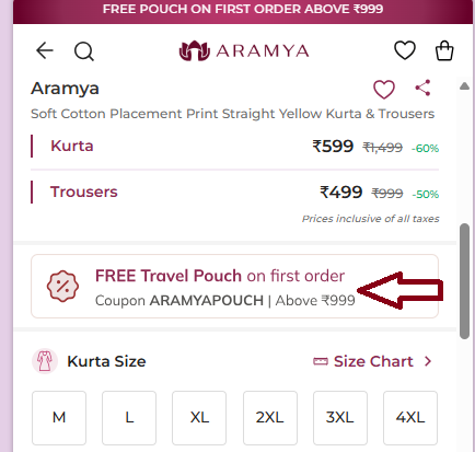 Coupon verification screenshot on Aramya