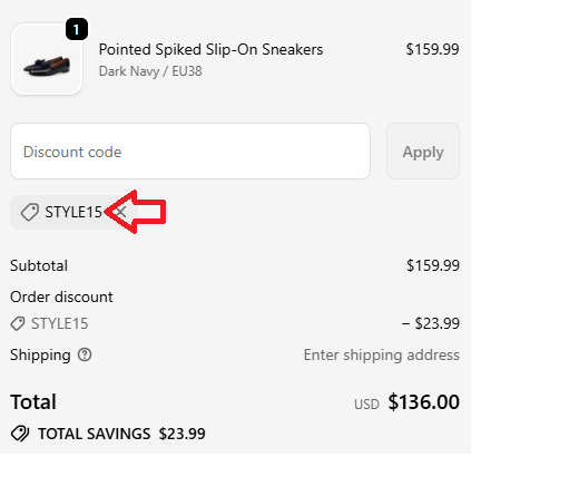 Coupon verification screenshot on Arnoconti