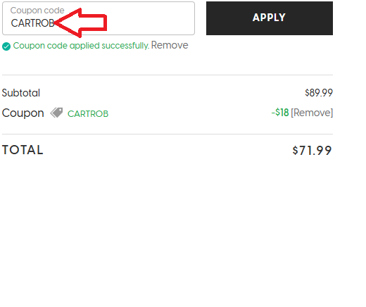 Screenshot of tested coupon for Aspen Green