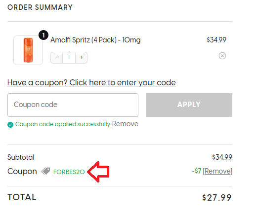 Screenshot of tested coupon for Aspen Green