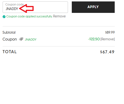 Screenshot of tested coupon for Aspen Green
