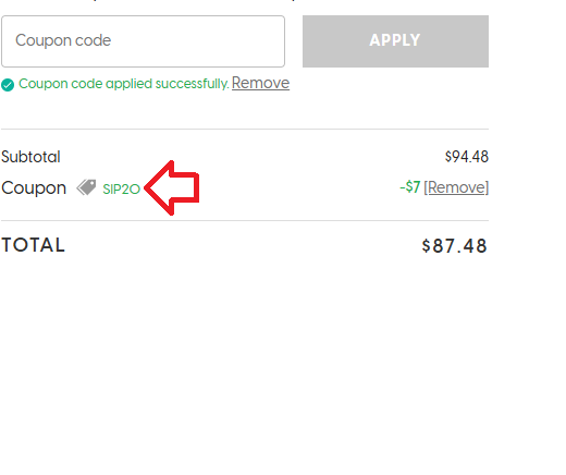 Screenshot of tested coupon for Aspen Green