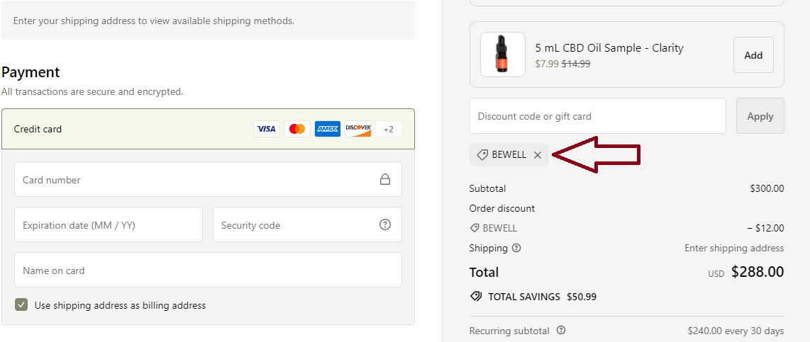 Coupon verification screenshot on Batch CBD