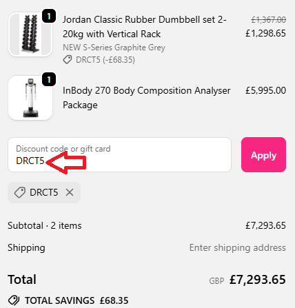 Coupon verification screenshot on Best Gym Equipment