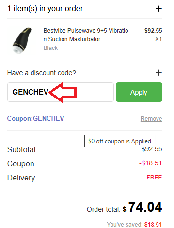 Coupon verification screenshot on Bestvibe