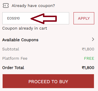 Coupon verification screenshot on Biba