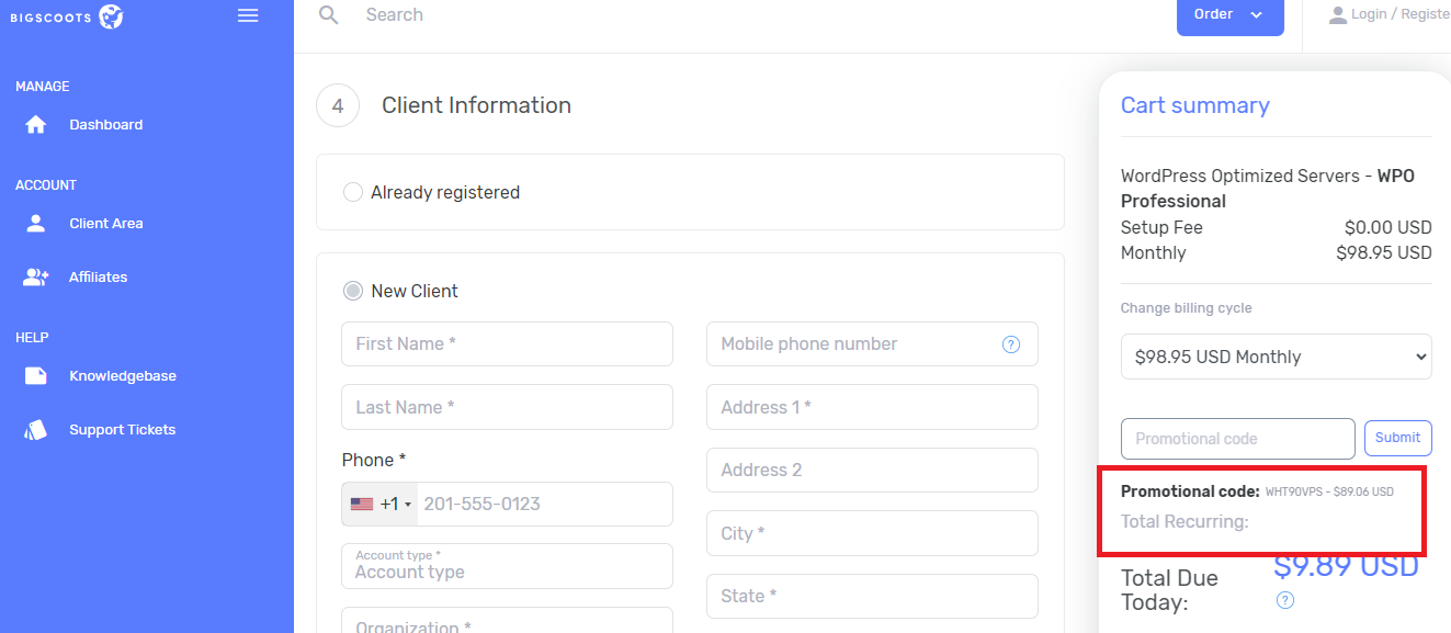 Coupon verification screenshot on BigScoots