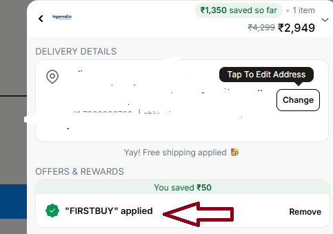 Coupon verification screenshot on BigSmall