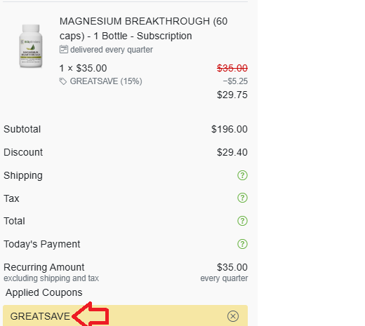 Coupon verification screenshot on BiOptimizers