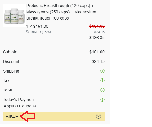 Coupon verification screenshot on BiOptimizers