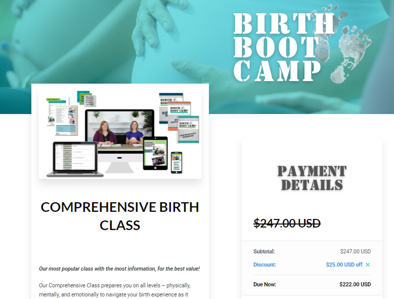 Coupon verification screenshot on Birth Boot Camp