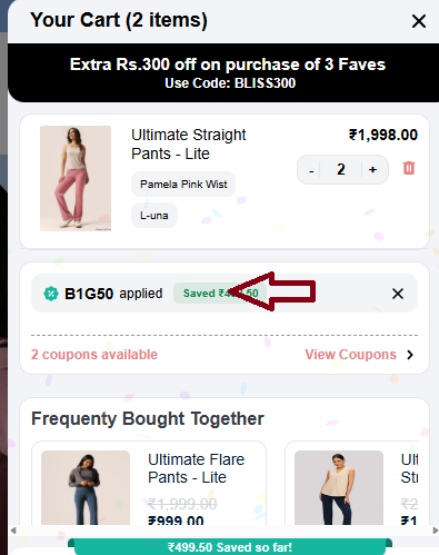 Coupon verification screenshot on BlissClub