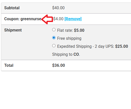 Coupon verification screenshot on Bloom Hemp