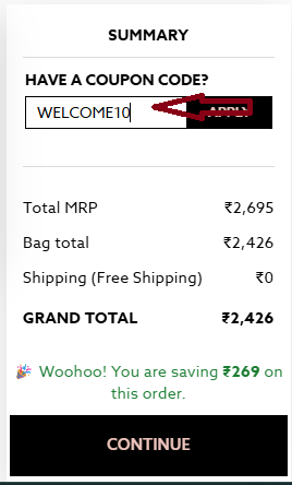 Screenshot of tested coupon for Boddess