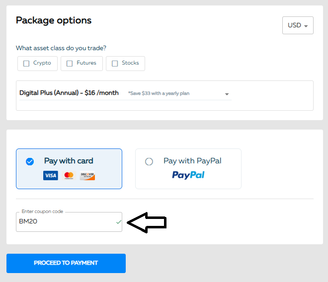 Coupon verification screenshot on Bookmap