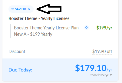 Coupon verification screenshot on Booster Theme