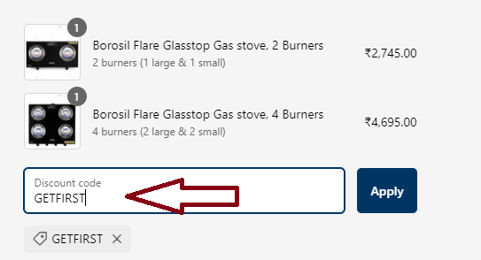 Coupon verification screenshot on Borosil