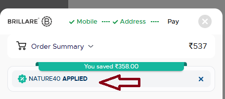 Coupon verification screenshot on Brillare