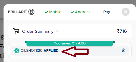 Coupon verification screenshot on Brillare