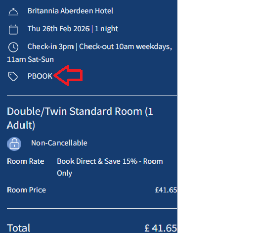 Coupon verification screenshot on Britannia Hotels