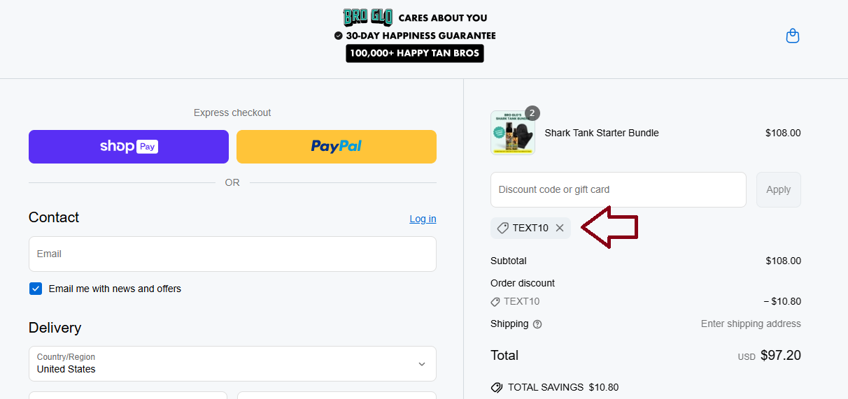 Coupon verification screenshot on BRO GLO