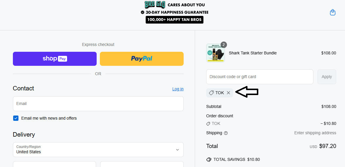 Coupon verification screenshot on BRO GLO