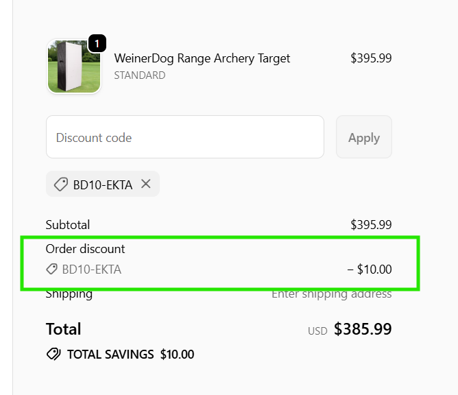 Coupon verification screenshot on Bulldog Targets
