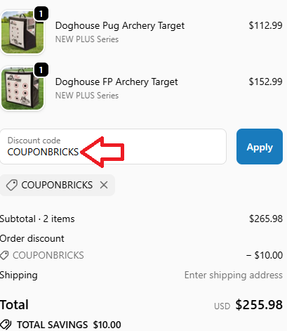 Coupon verification screenshot on Bulldog Targets
