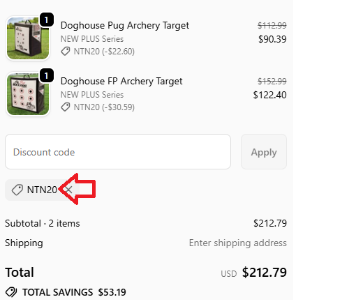 Coupon verification screenshot on Bulldog Targets