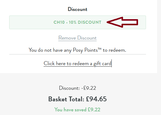 Coupon verification screenshot on Bunches