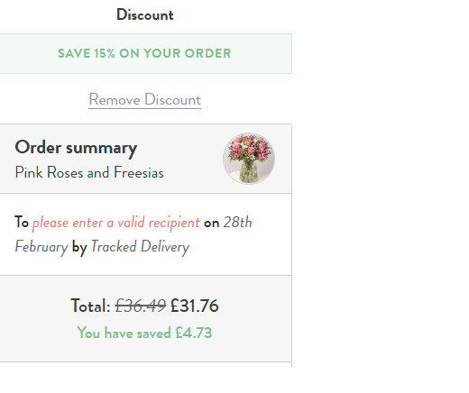 Coupon verification screenshot on Bunches