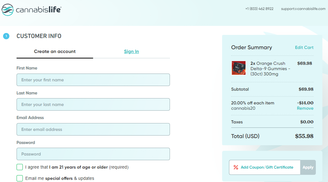 Coupon verification screenshot on Cannabis Life