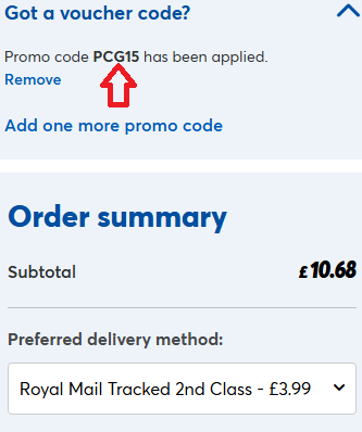 Coupon verification screenshot on Card Factory