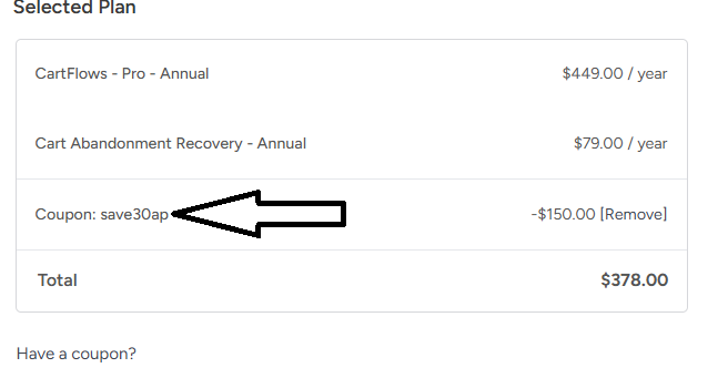 Coupon verification screenshot on Cartflows