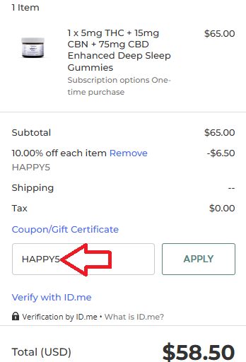 Coupon verification screenshot on CBDistillery