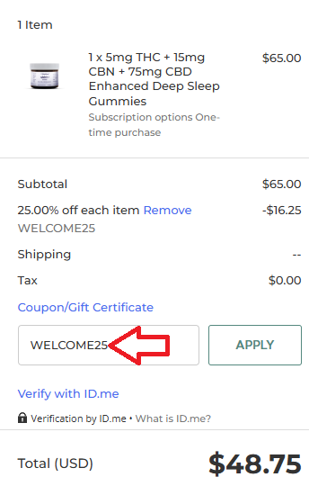 Coupon verification screenshot on CBDistillery