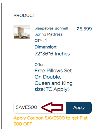 Coupon verification screenshot on Centuary Mattresses